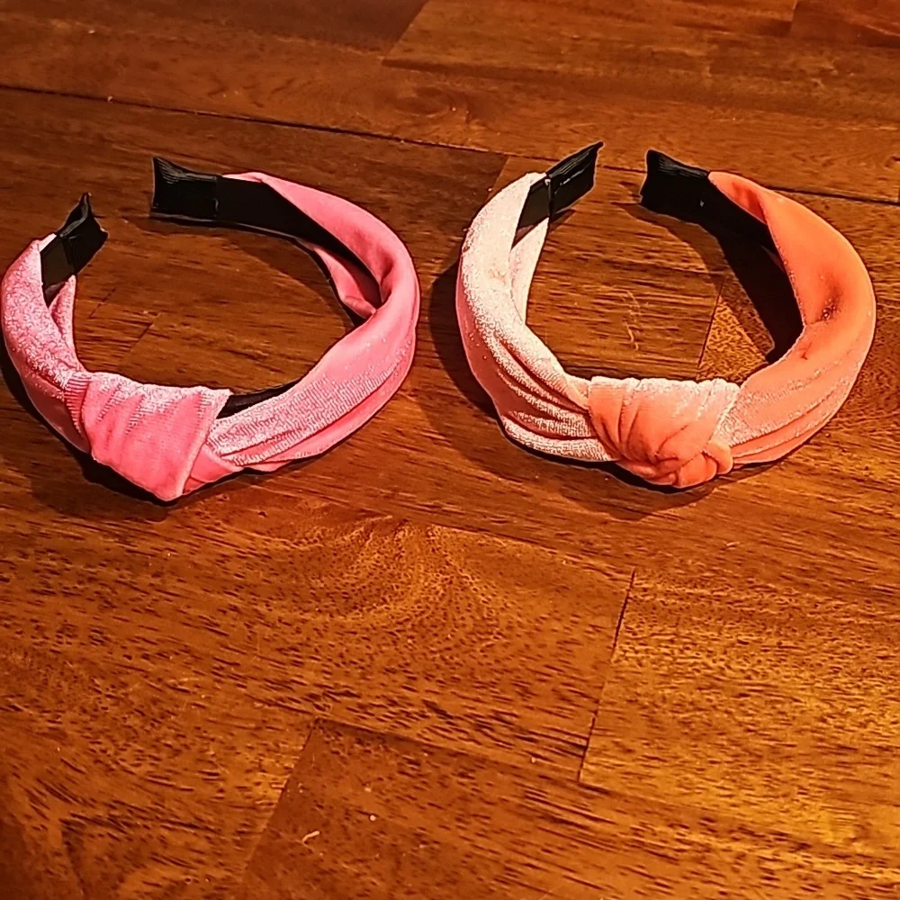 2 Beautiful girls neon velvet headbands. Hot pink and hot coral orange